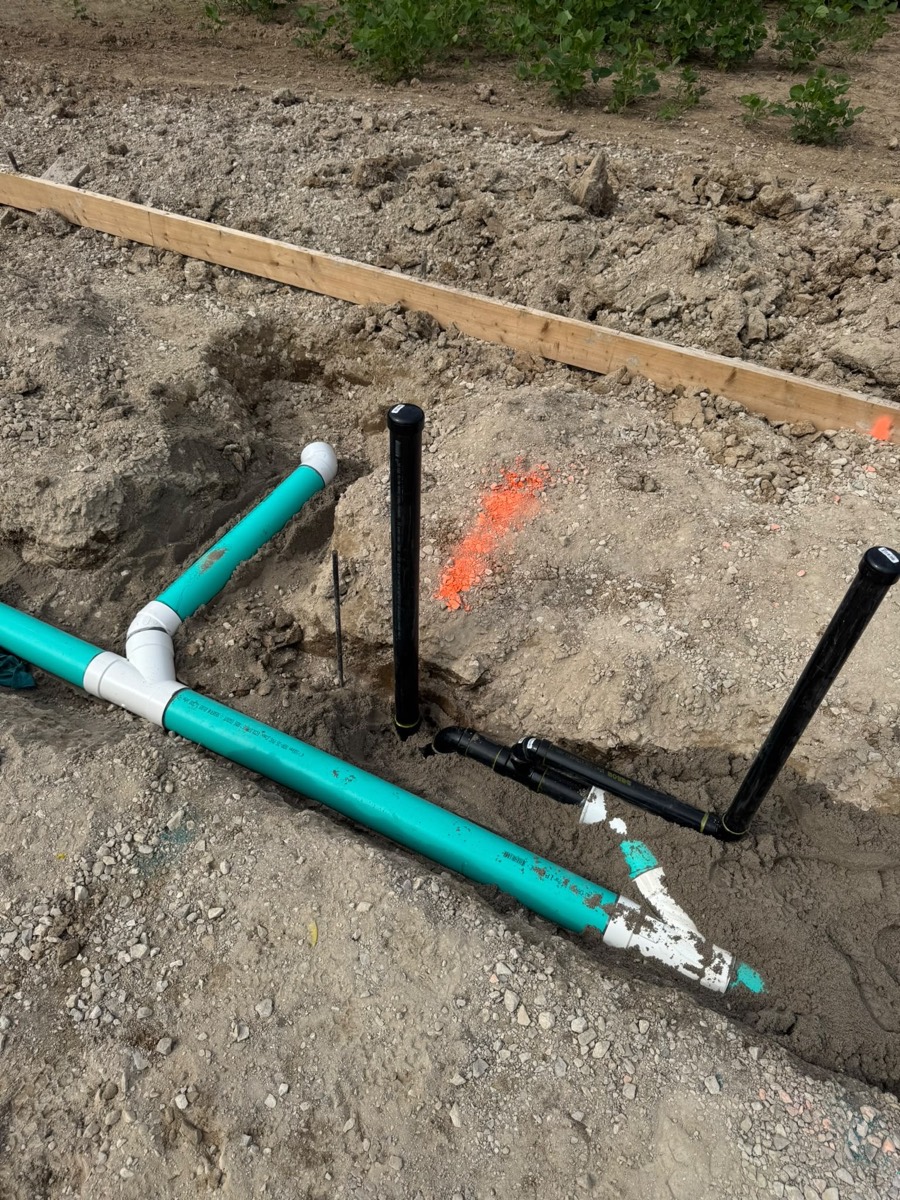 Underground water and conduit lines laid in a trench
